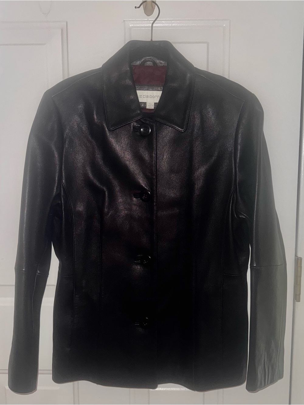 Vintage Liz Claiborne 100% Genuine Leather Jacket 7/8 Coat Large EUC